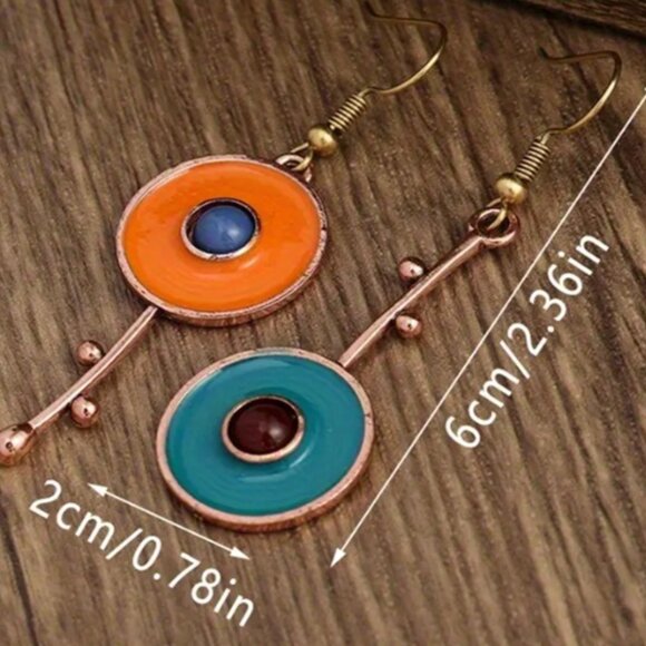 Vibrant Orange, Blue, Red & Teal Concentric Circle Bohemian Art Deco Design - Picture 3 of 3